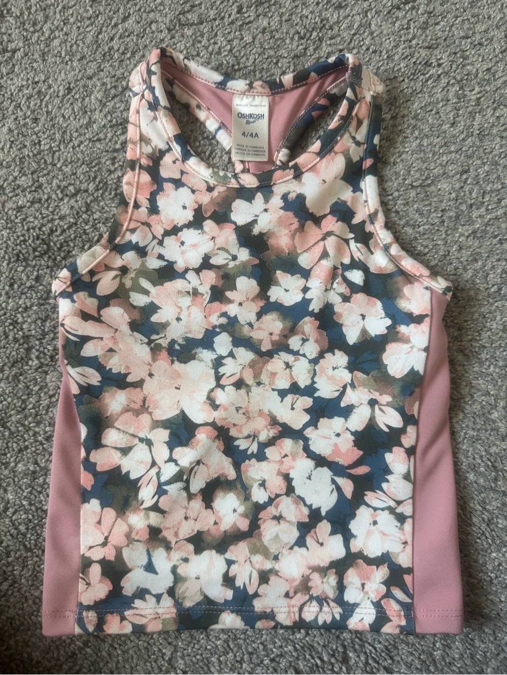 OshKosh B'gosh Pink Floral Racerback Tank with Navy Accents